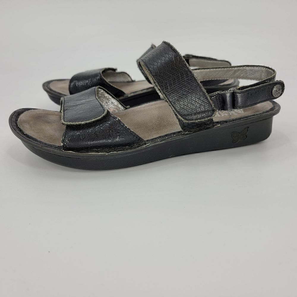 Alegria sandals black textured straps slingback